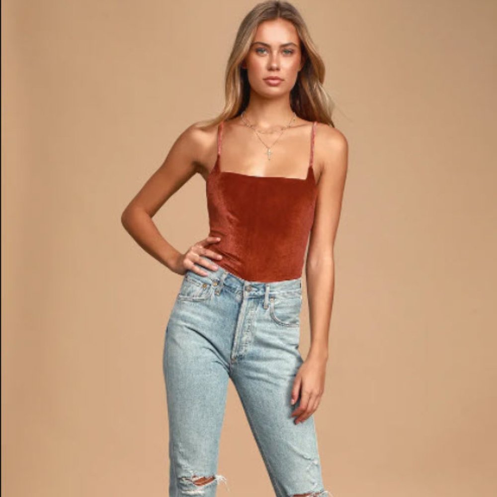 Ultimate Babe Rust Orange Velvet Bodysuit